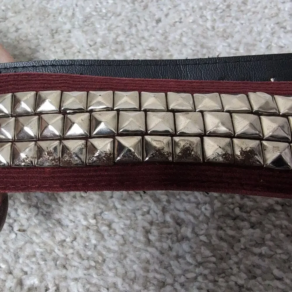 Studded Corduroy Belt With Round Buckle